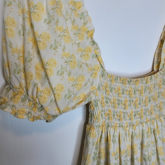 Faithfull The Brand Luisa Smocked Midi Dress XS Yellow Cottagecore Coquette - Picture 3 of 6